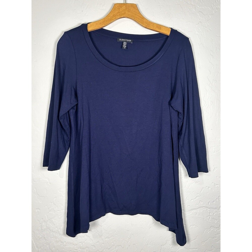 Eileen Fisher Womens Small Slate‎ Blue Round Neck 3/4 Sleeves Top Large
